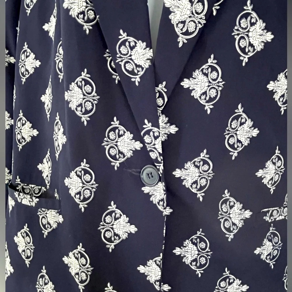 Vintage 80’s EATON COLLECTABLES/ Blazer/ Damask print/ White & blue/ Size US 14 - Picture 8 of 12